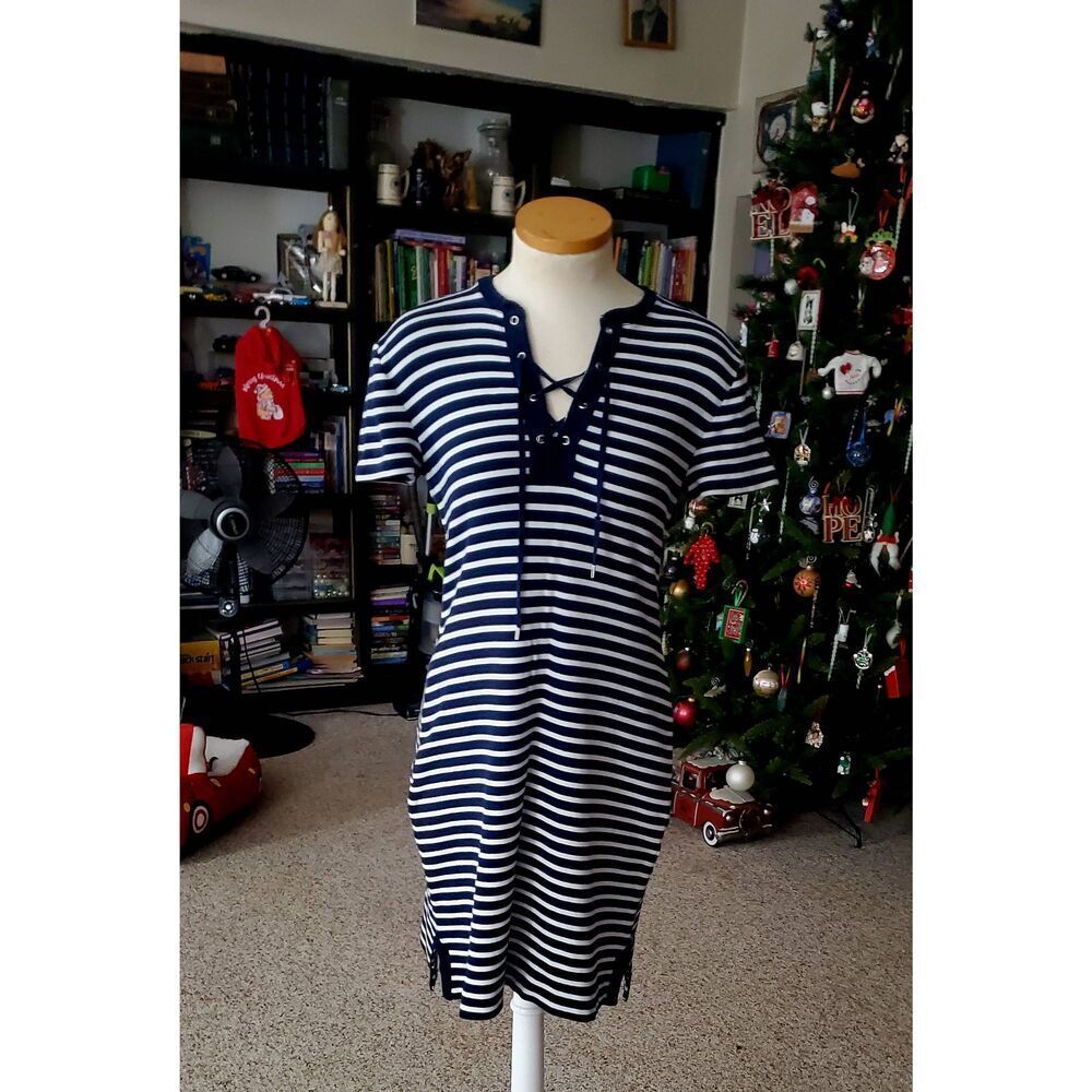 CHAPS WOMENS STRIPED TSHIRT DRESS